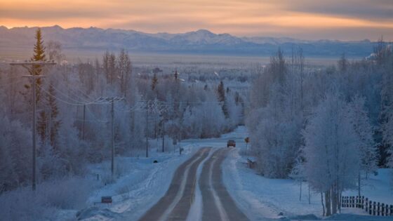 Ice covered Alaska road