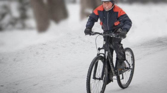 Winter cyclist with gloves