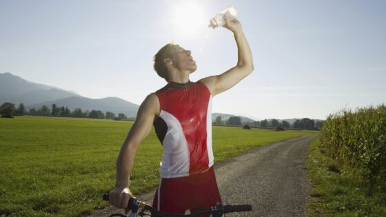 Cyclist drinking water