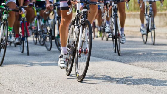 Group of cyclists in shorts