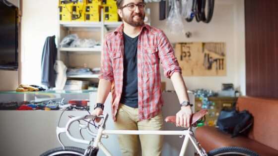 bike shop owner selling bikes