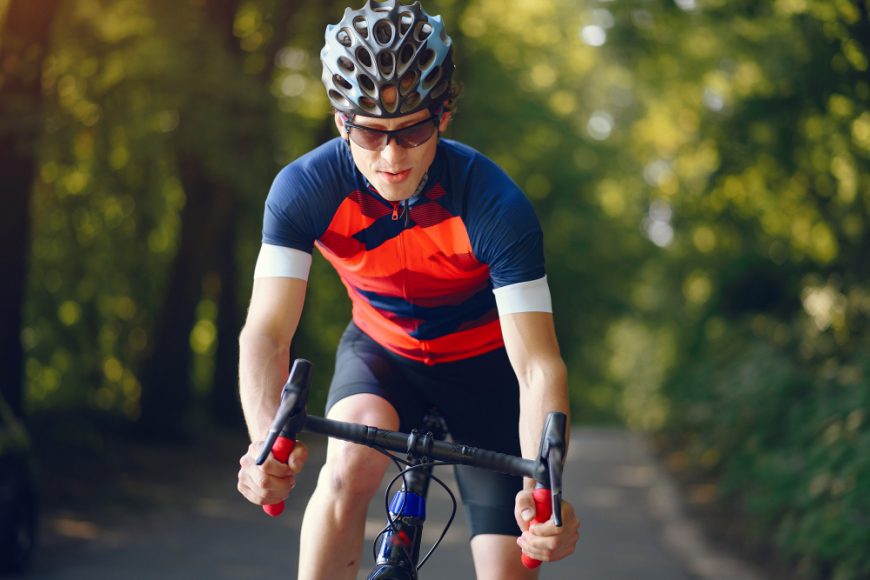 Man Cyclist Riding Bike Wearing Bike Shorts